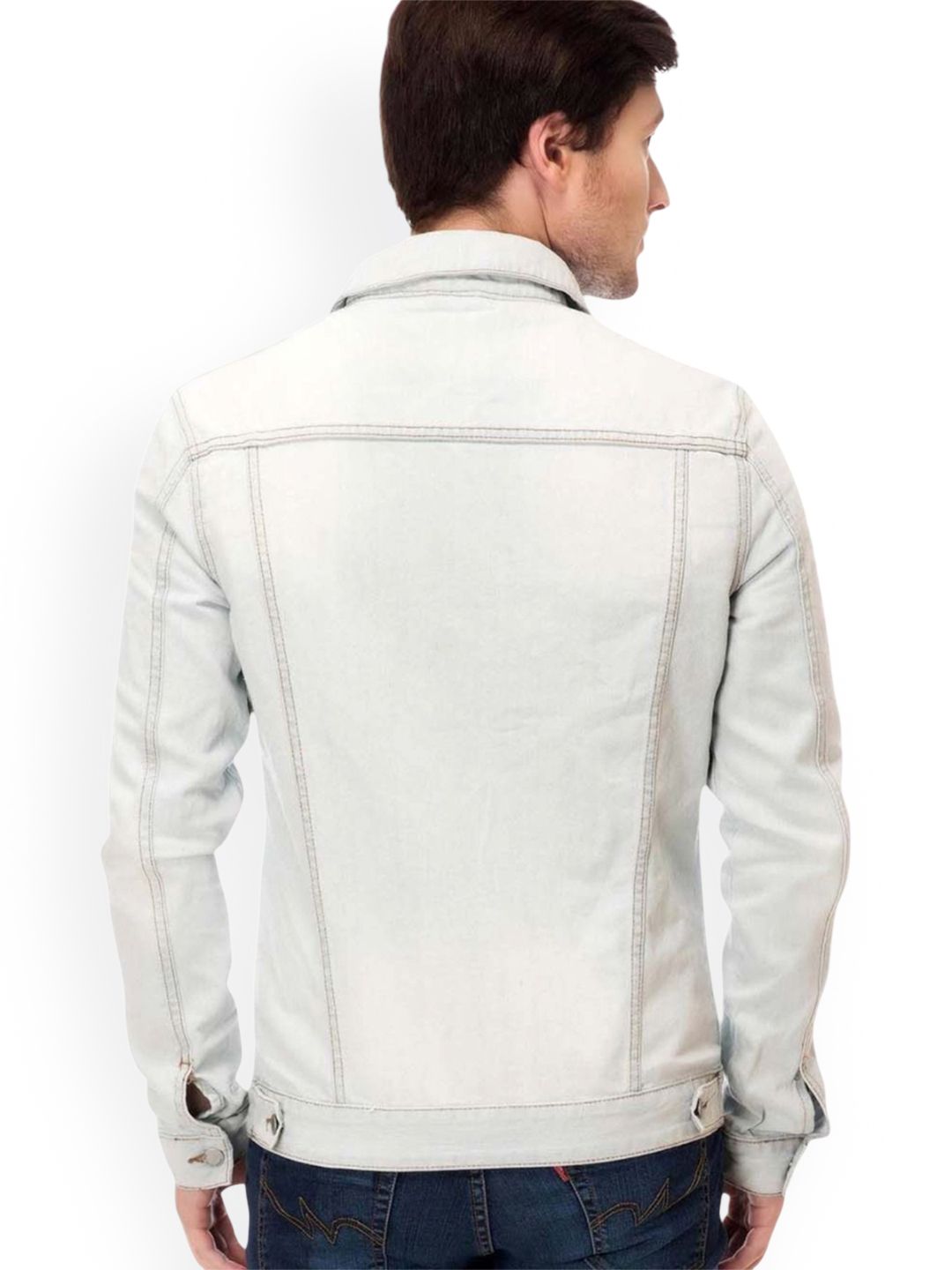 Kotty Men Spread Collar Solid Denim Jacket