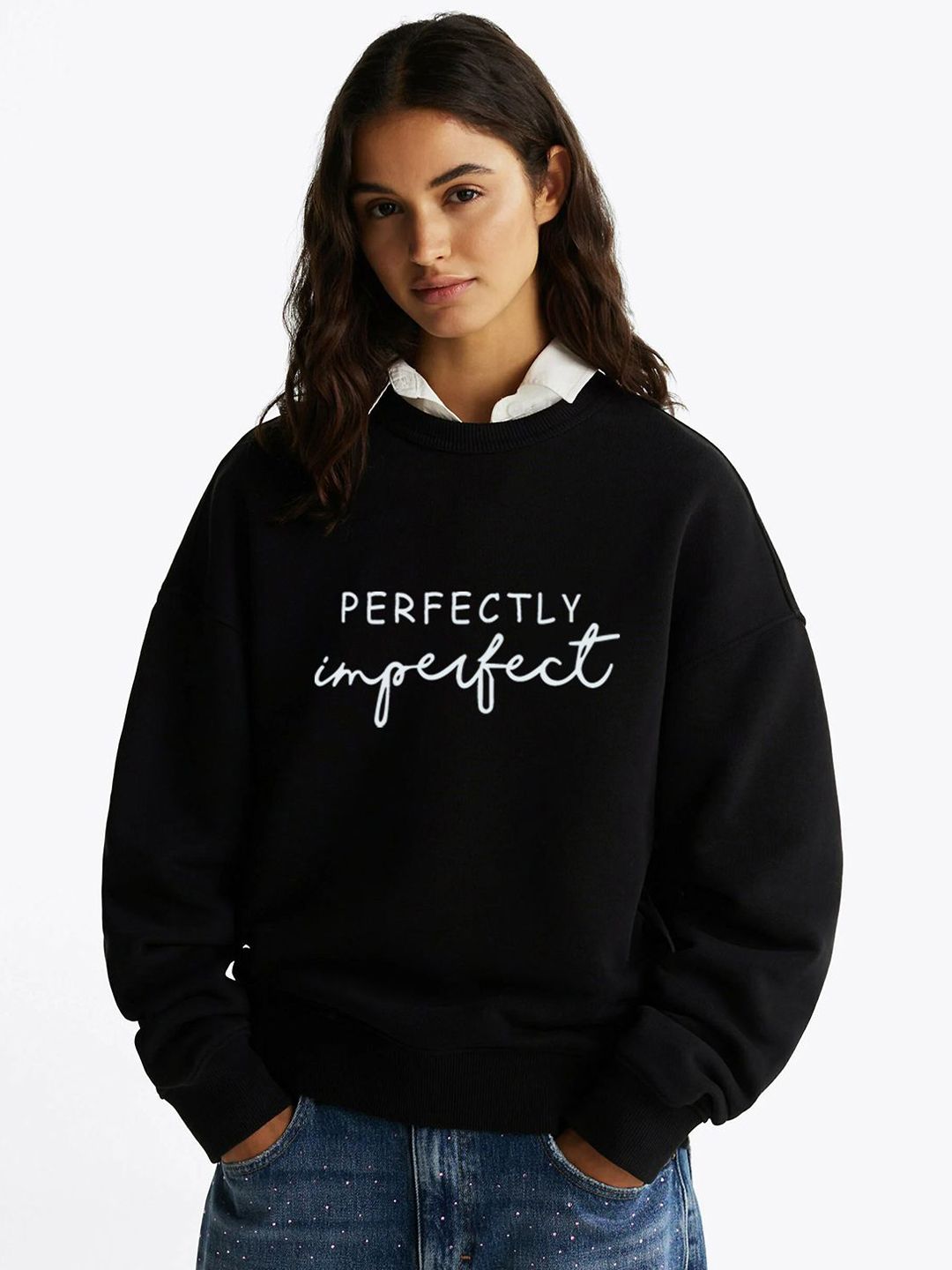 Kotty Women Typography Printed Round Neck Therma-Fit Sweatshirt