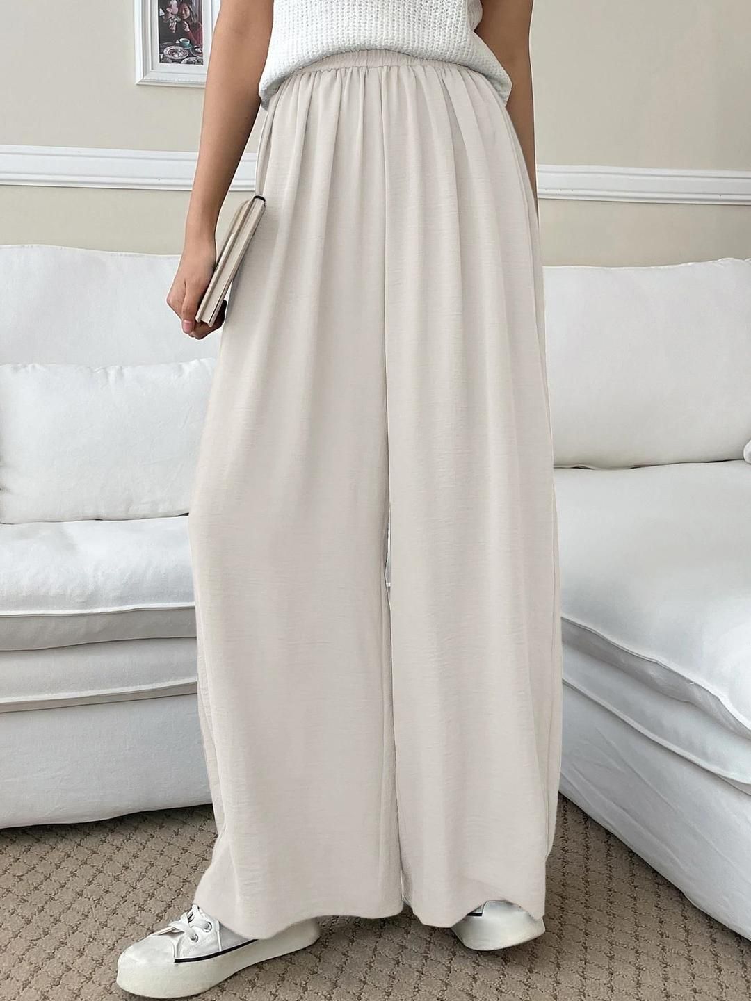 Kotty Women Solid High-Rise Flowy Pants with Elasticated Waist