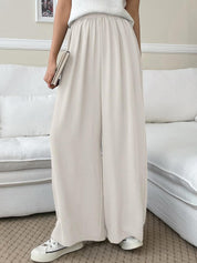 Kotty Women Solid High-Rise Flowy Pants with Elasticated Waist