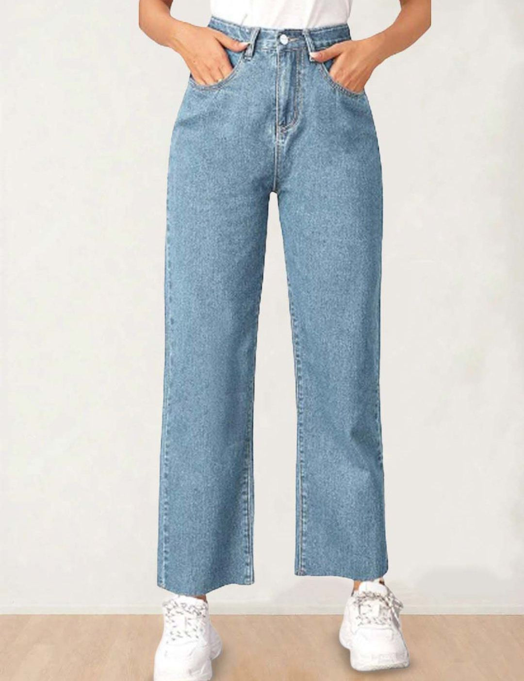 Kotty Women Straight Fit High-Rise Clean Look Stretchable Cotton Jeans