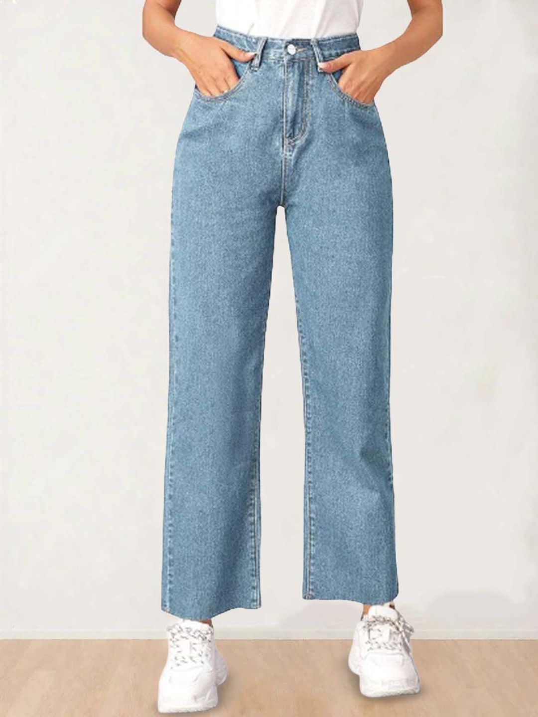 Kotty Women Straight Fit High-Rise Clean Look Stretchable Cotton Jeans