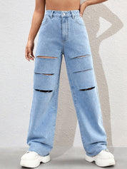 Kotty Women Straight Fit High-Rise Slash Knee Stretchable Jeans