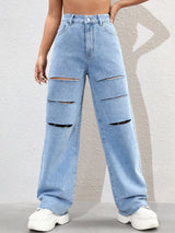 Kotty Women Straight Fit High-Rise Slash Knee Stretchable Jeans