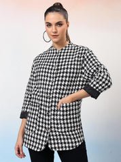 Kotty Women Checked Mandarin Collar Single-Breasted Overcoat