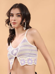 Kotty Embellished Print Cotton Crop Top