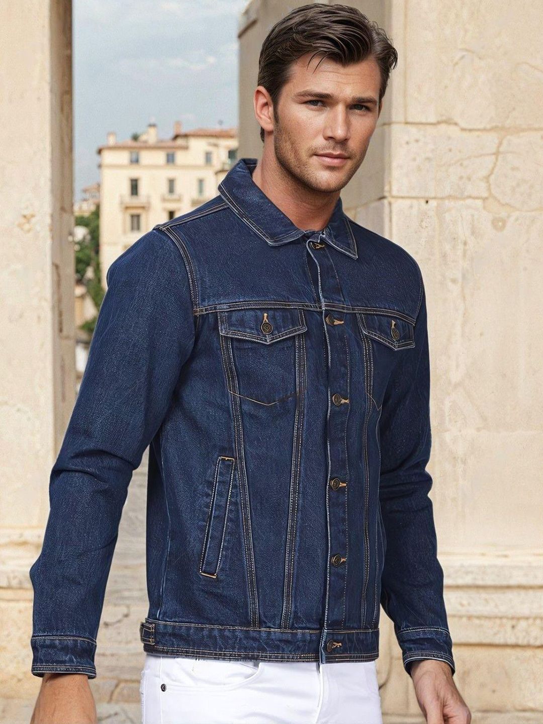 Kotty Men Solid Denim Jacket