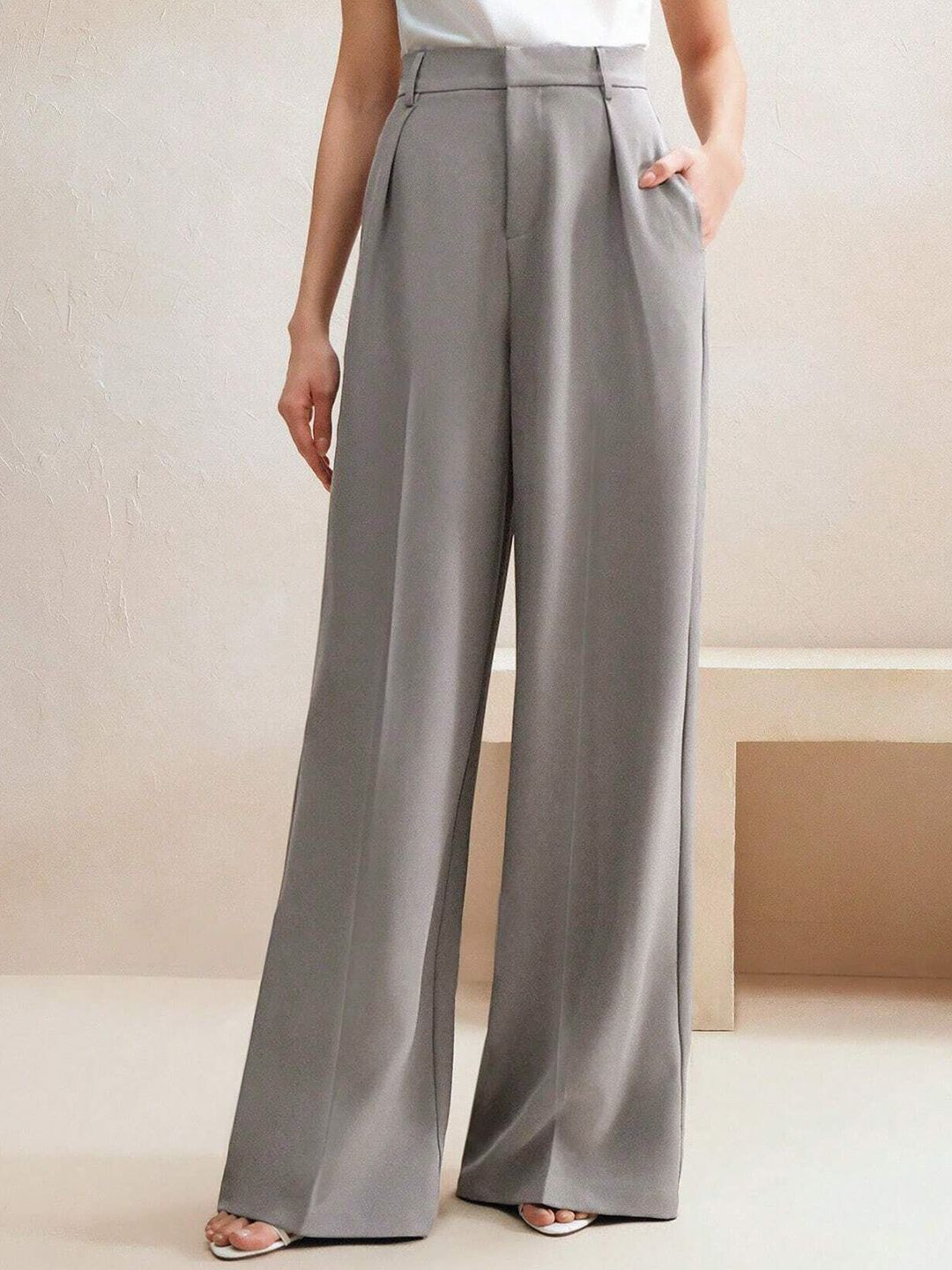 Kotty Women Wide Leg High-Rise Easy Wash Pleated Trousers