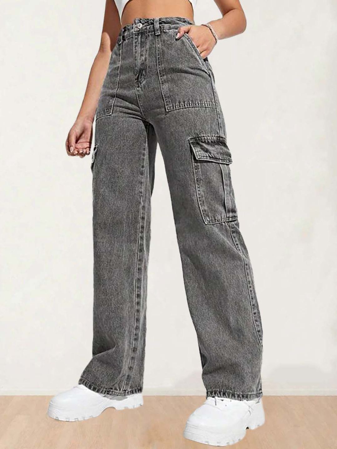 Kotty Women Regular Fit High-Rise Stretchable Cargos Jeans