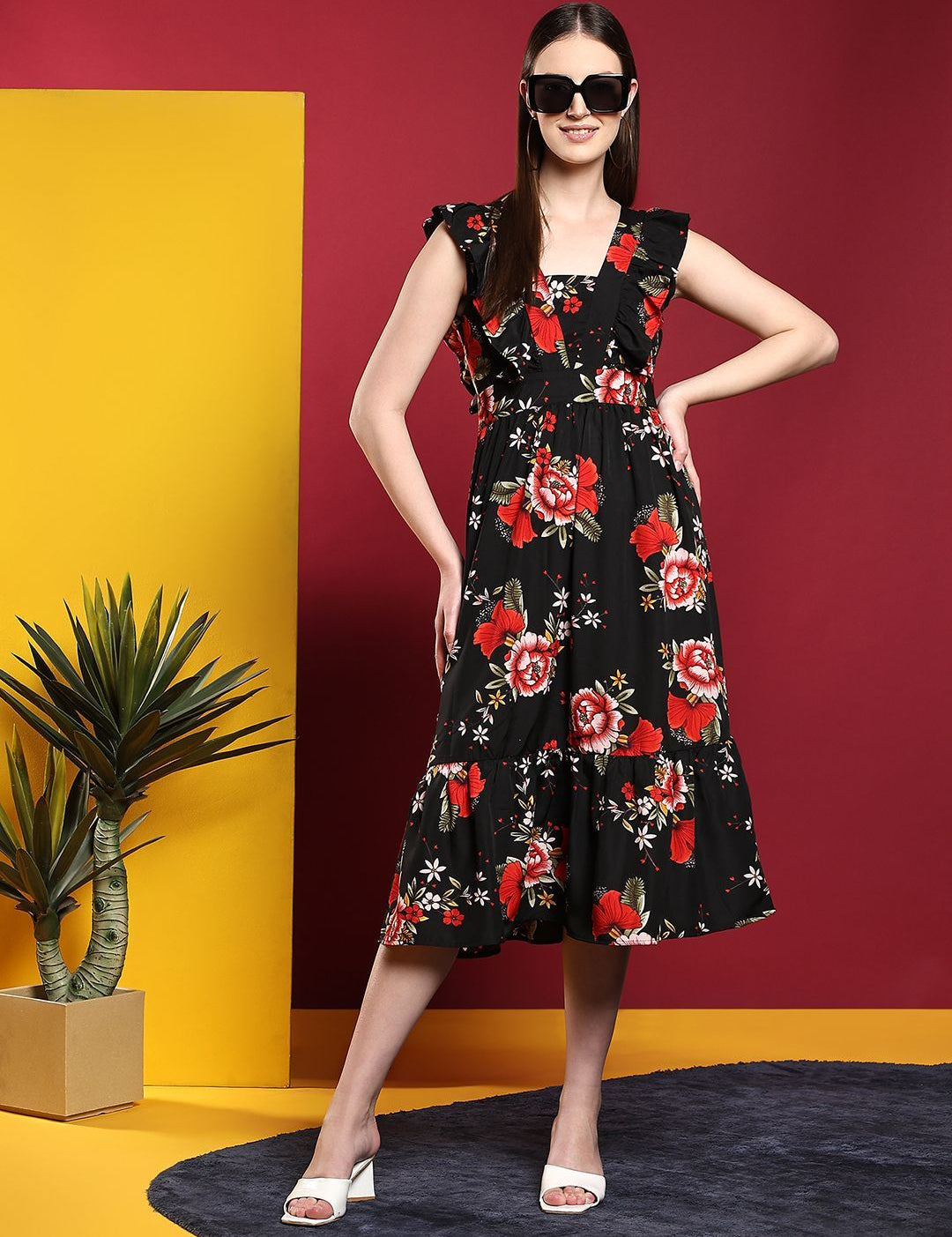 Kotty Print Crepe Fit & Flare Midi Dress