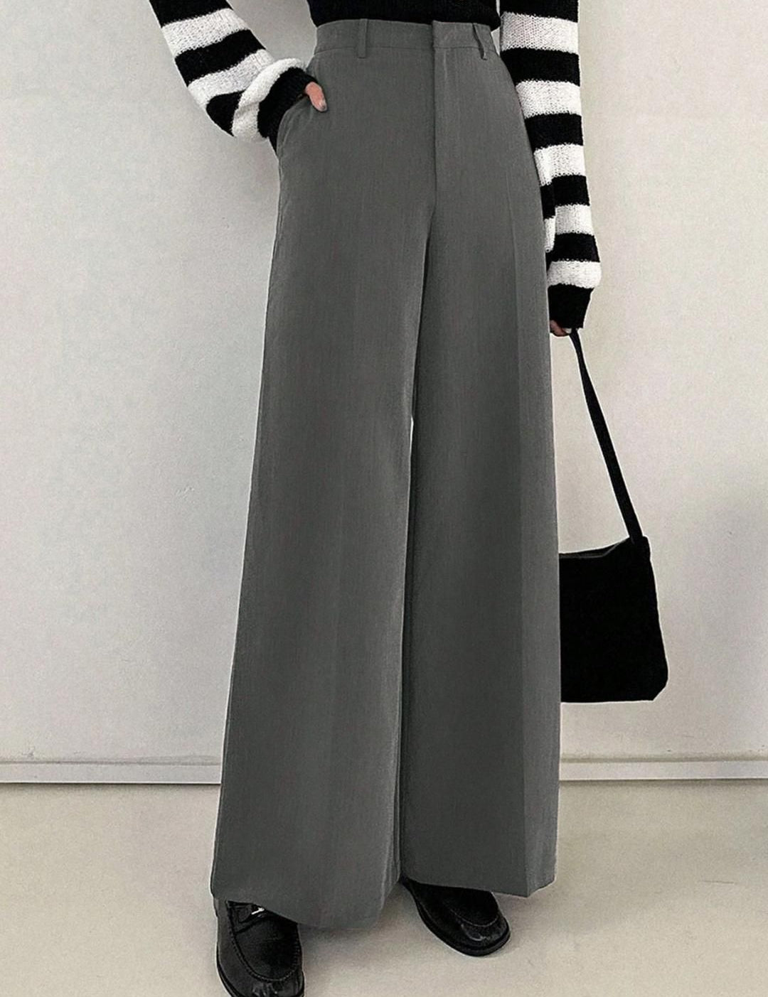 Kotty Women Grey High-Rise Wide Leg Formal Trouser