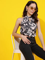 Kotty Women Floral Printed Choker Neck Top