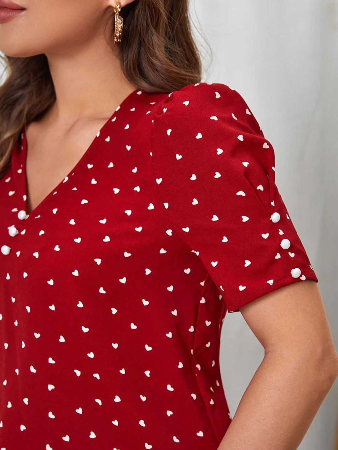 Kotty Geometric Print Puff Sleeve Crepe Wrap Crop Top