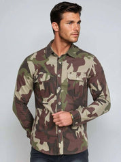 Kotty Men Spread Collar Camouflage Printed Denim Cotton Jacket
