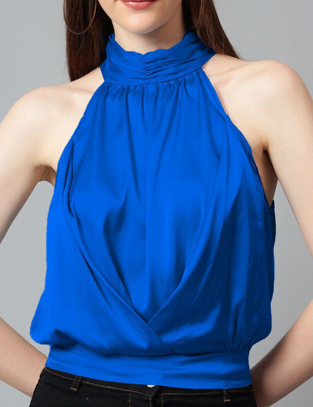 Kotty Women Solid Halter Neck Satin Top