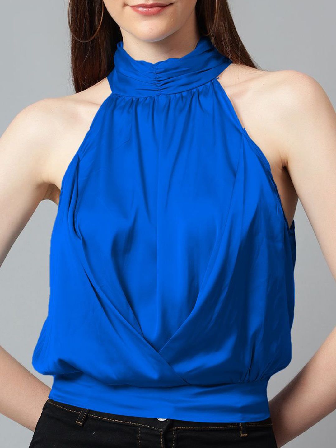 Kotty Women Solid Halter Neck Satin Top