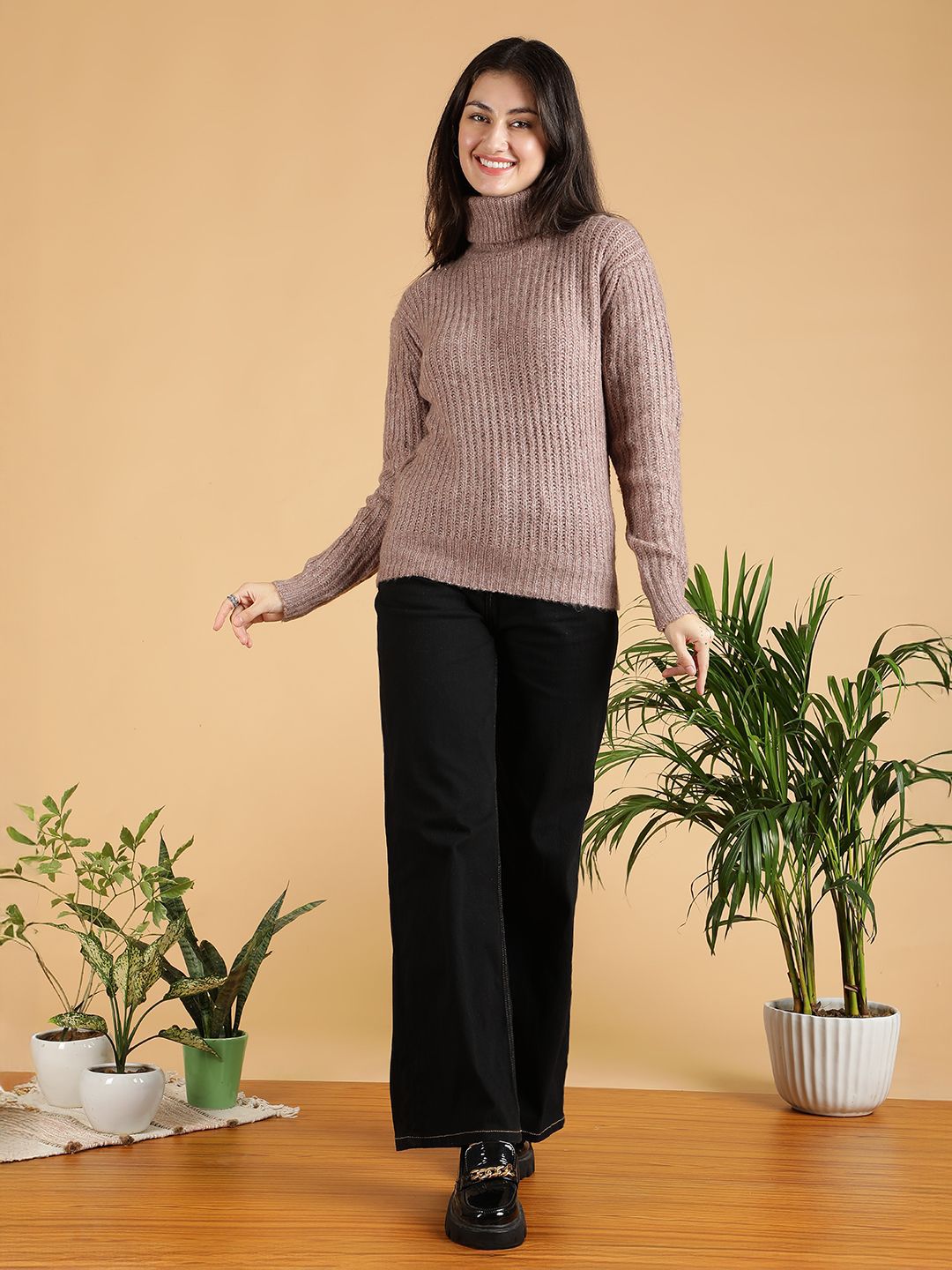 Kotty Women Cotton Turtle Neck Long Sleeves Pullover Sweaters