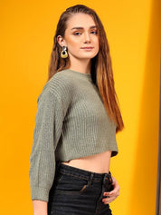 Kotty Women Ribbed Crop Pullover Sweater