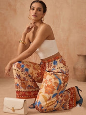 Multicoloured Wide Leg High-Rise Trousers for Women | Kotty