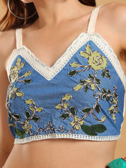 Kotty Women Self Design V-Neck Crochet Cotton Crop Top