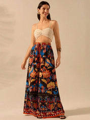 Kotty Women Floral Printed Relaxed Flared High-Rise Trousers