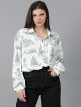 Kotty Women Spread Collar Conversational Printed Cotton Oversized Casual Shirt