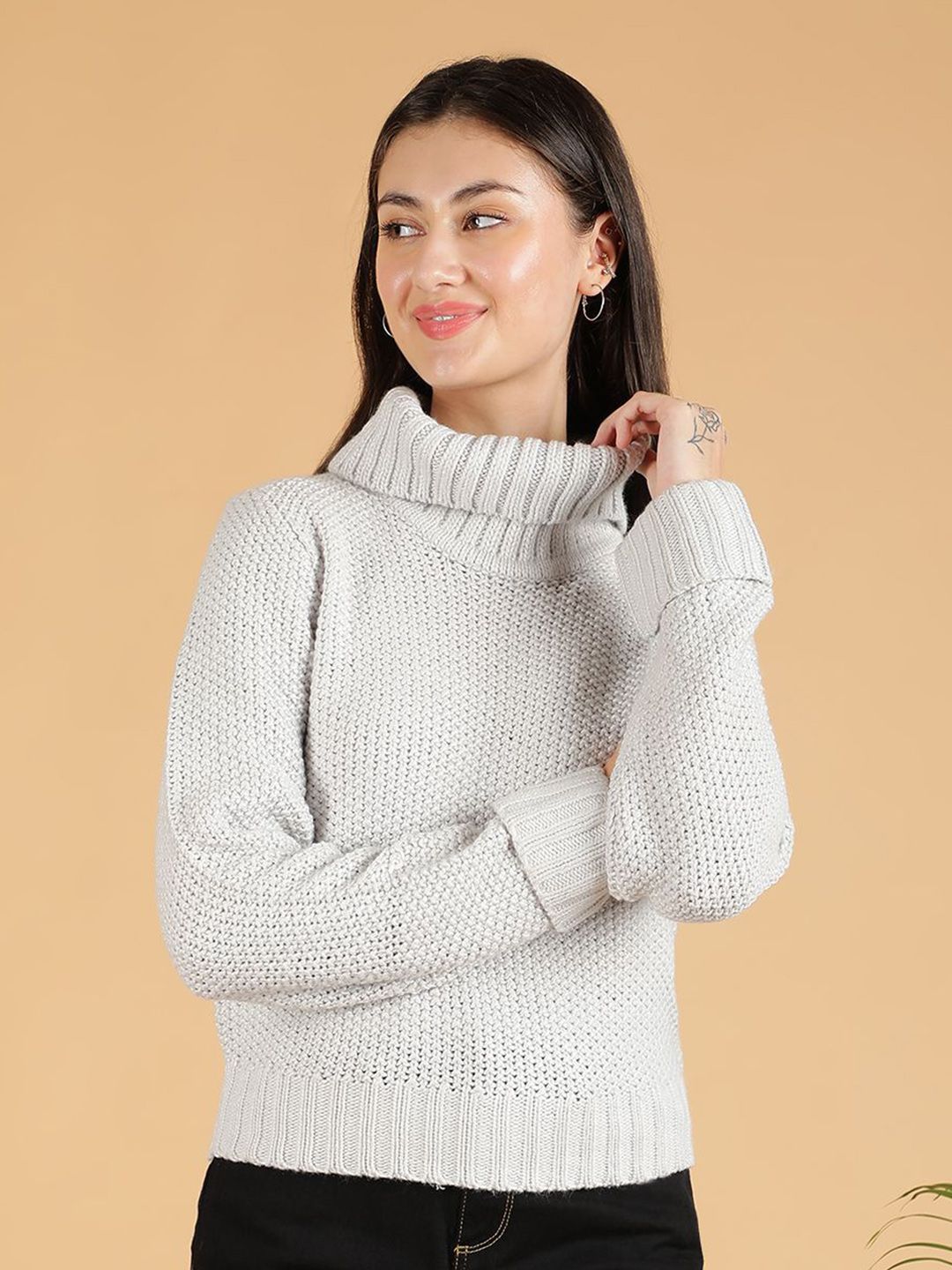 Kotty Women Cotton Turtle Neck Long Sleeves Casual Pullover