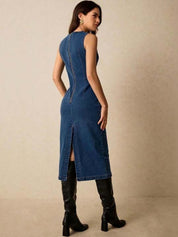 Kotty women blue cotton sheath midi dress