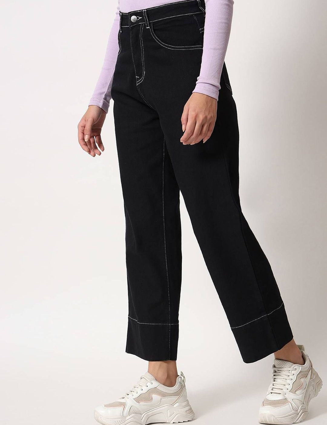 Kotty Women Wide Leg High-Rise Stretchable Cotton Jeans