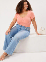 Kotty Women's Dusty Peach Scoop Neck Short Sleeve Top | Casual Everyday Wear