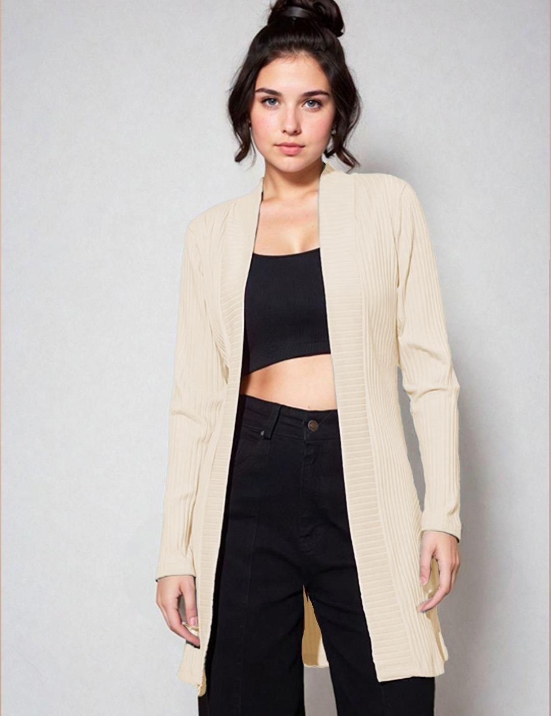 Kotty Shawl Collar Long Sleeves Longline Open Front Shrug