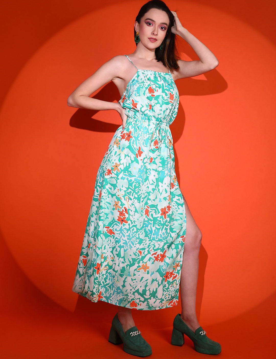 Kotty Women Floral Printed Shoulder Straps Maxi Dress