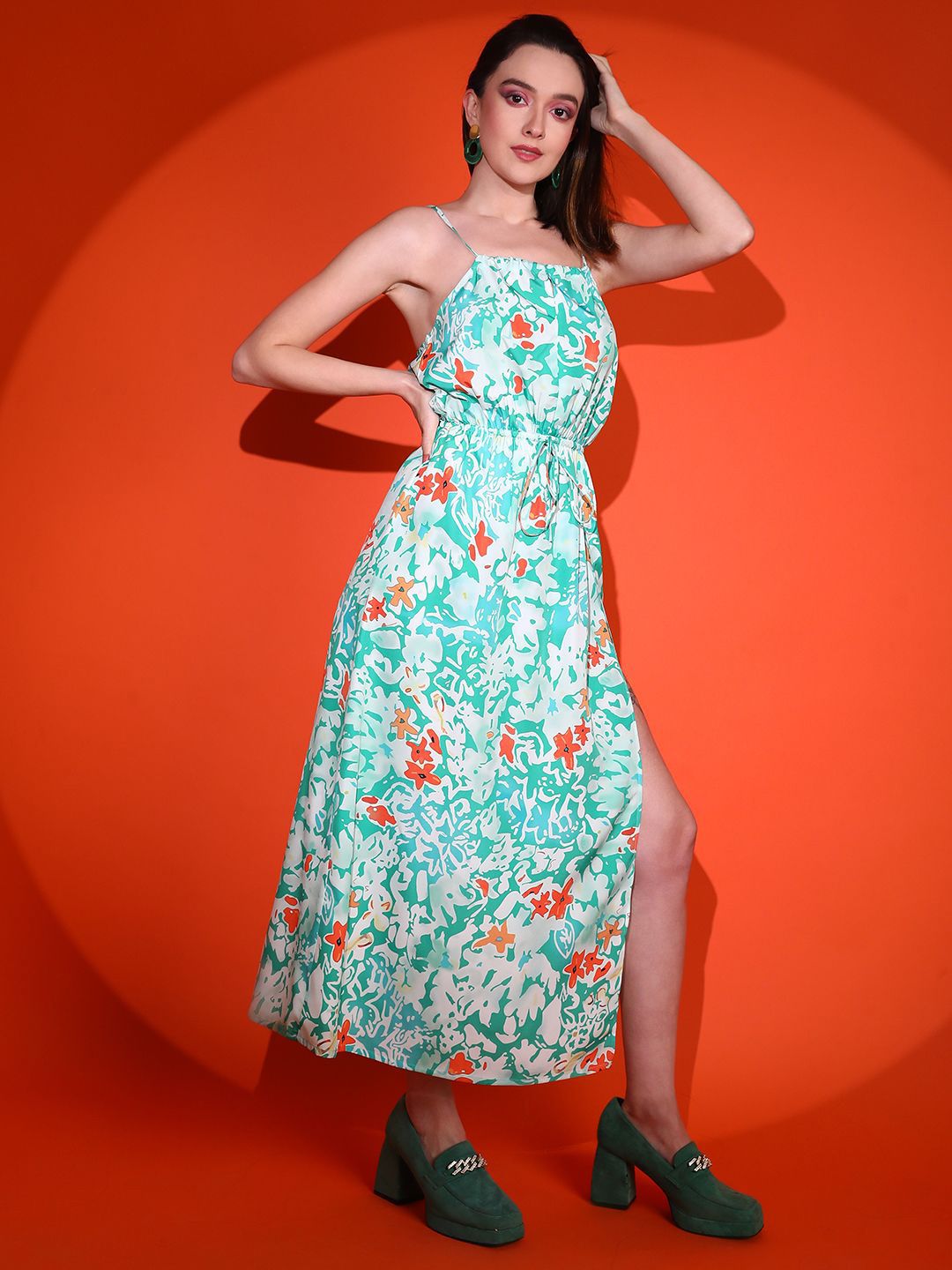 Kotty Women Floral Printed Shoulder Straps Maxi Dress