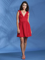 Kotty Solid V-Neck Fit & Flare Mini Dress