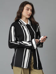Kotty Women Opaque Striped Casual Oversized Shirt