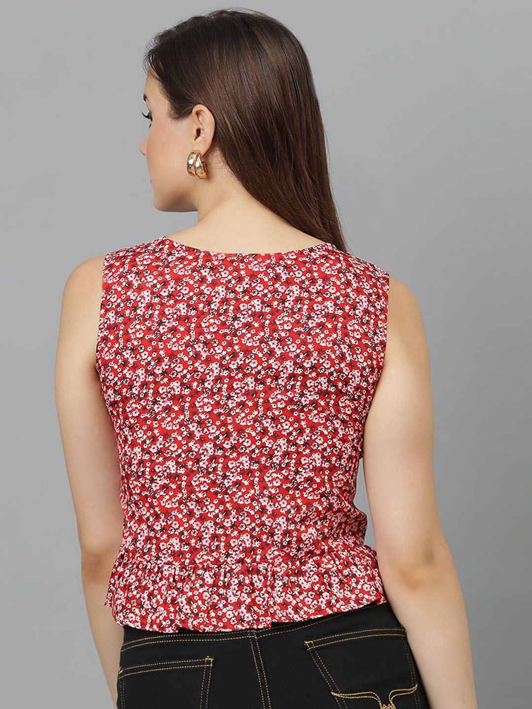 Kotty Floral Print Crepe Peplum Top