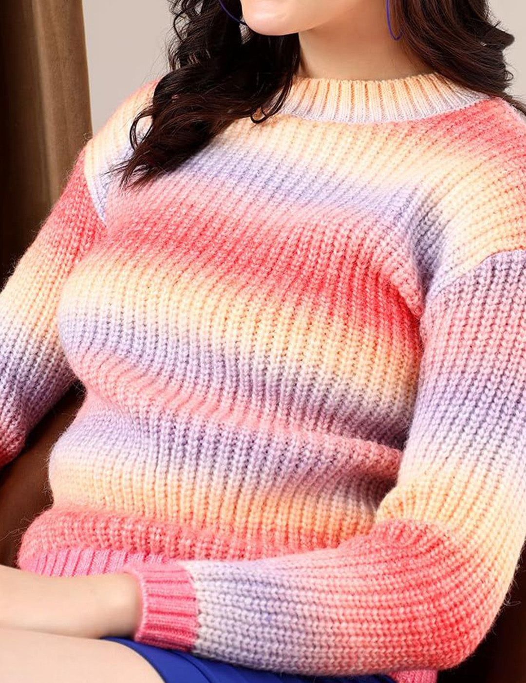 Kotty Striped Crew Neck Cotton Pullover Sweater