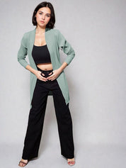 Kotty Shawl Collar Long Sleeves Longline Open Front Shrug