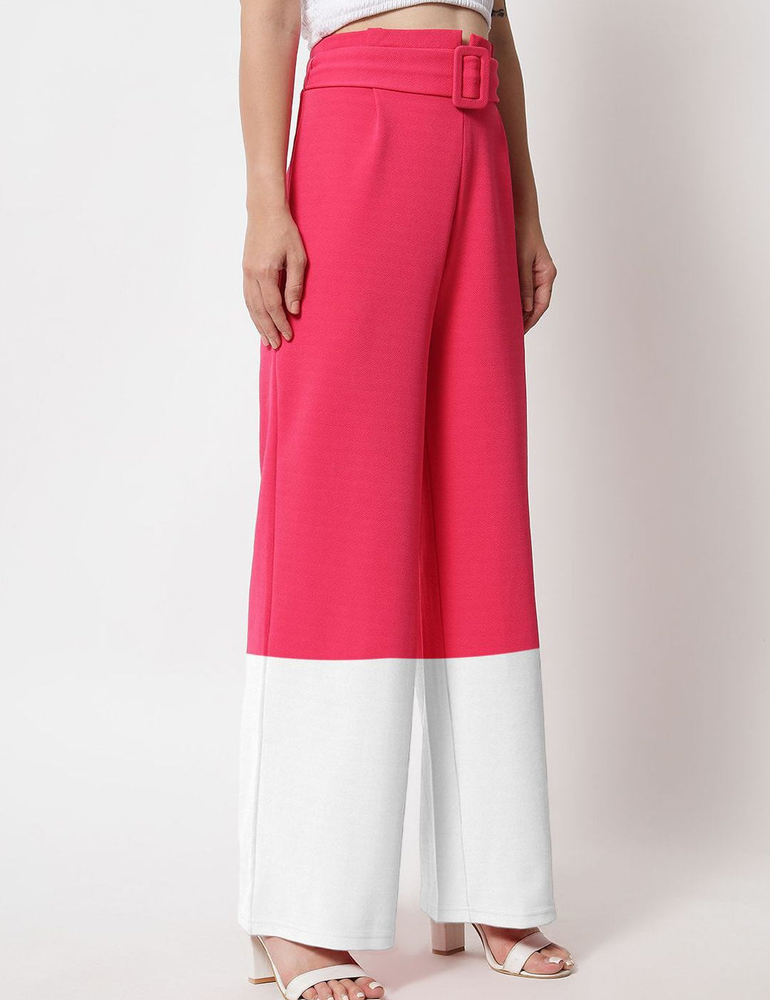 Kotty Women Colourblocked High-Rise Easy Wash Straight Pants Trousers