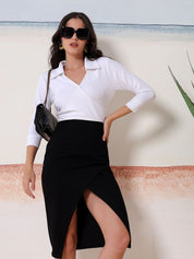 Kotty Womeen Colourblockewd Wrap Dress with Collar Neck and Front Slit