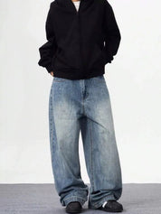 Kotty Men Wide Leg Mid-Rise Light Fade Stretchable Jeans
