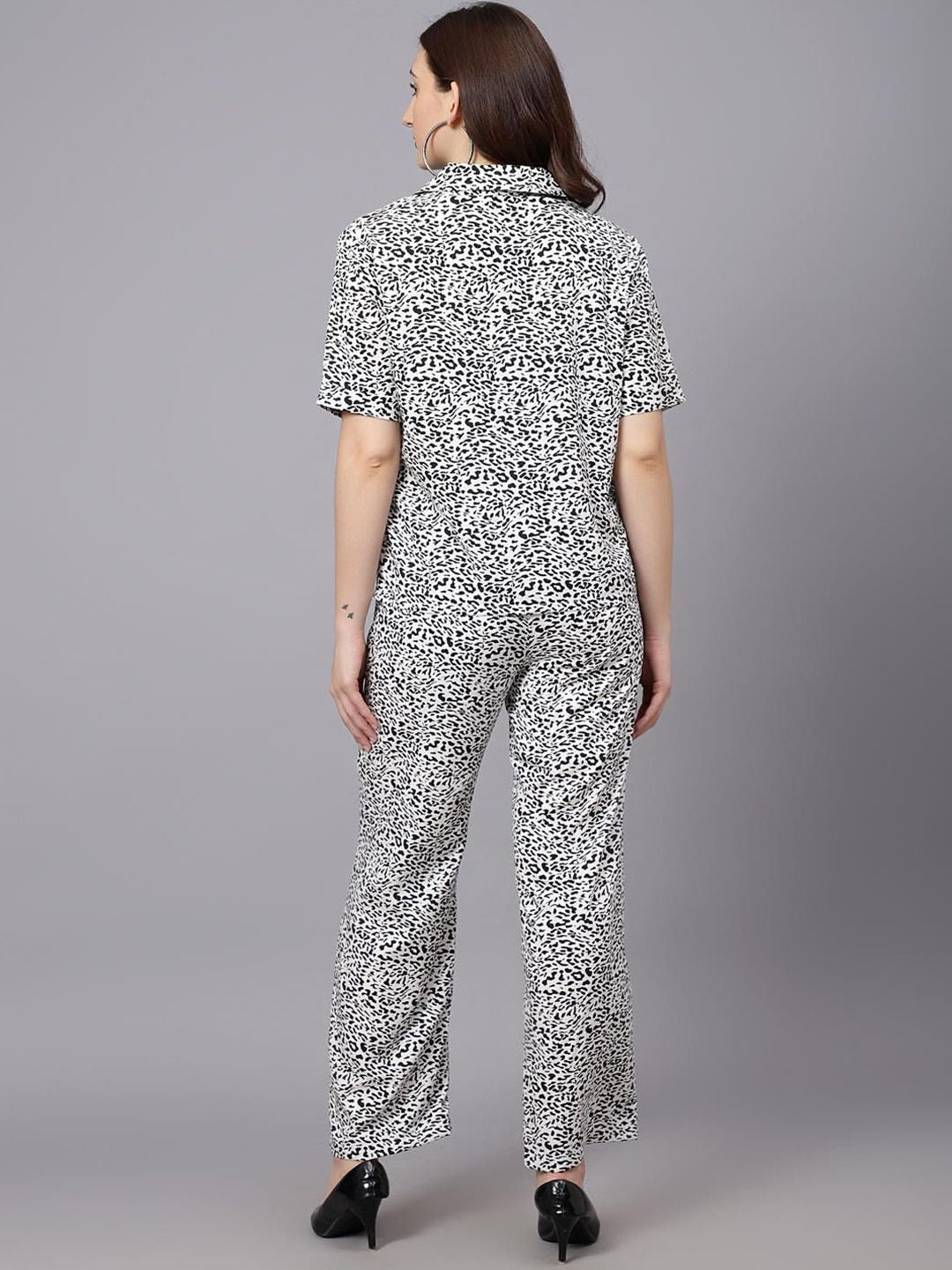 Kotty White & Black Animal Printed Shirt With Trouser