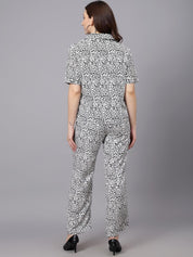 Kotty White & Black Animal Printed Shirt With Trouser