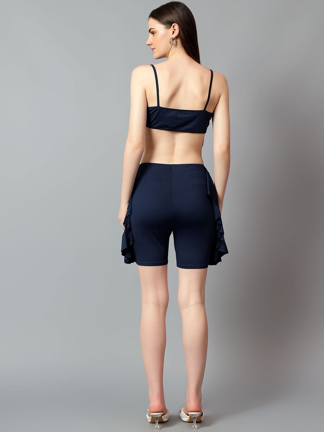 Kotty Navy Blue V-Neck Sleeveless Top With Short