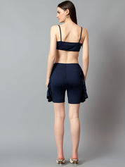Kotty Navy Blue V-Neck Sleeveless Top With Short