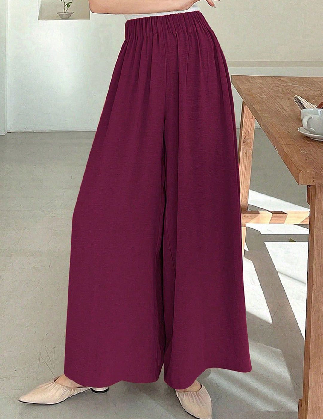 Kotty Women Relaxed Straight Leg Wide Leg High-Rise Wrinkle Free Trousers