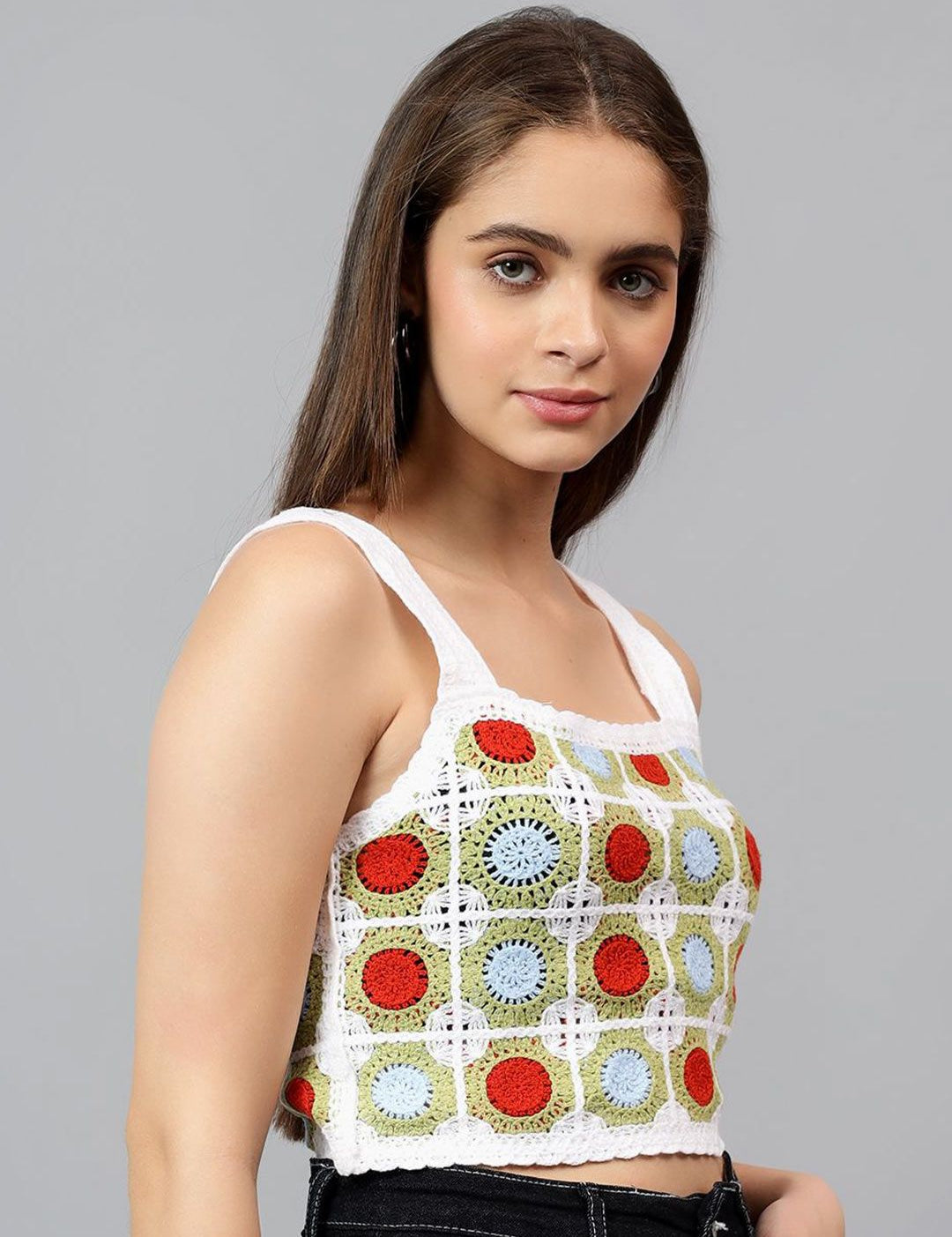 Kotty Women Self Design Square Neck Cotton Top