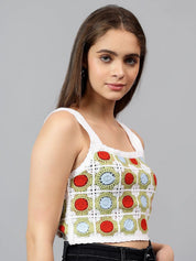 Kotty Women Self Design Square Neck Cotton Top