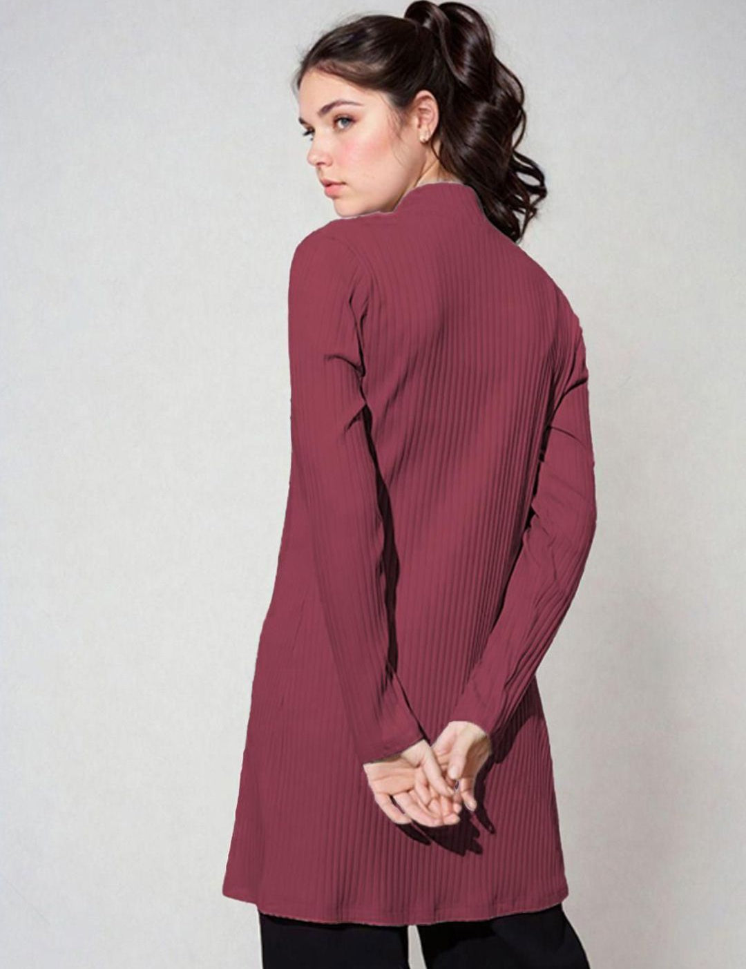 Kotty Shawl Collar Long Sleeves Longline Open Front Shrug