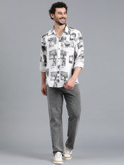 Kotty Men Spread Collar Graphic Printed Cotton Casual Shirt